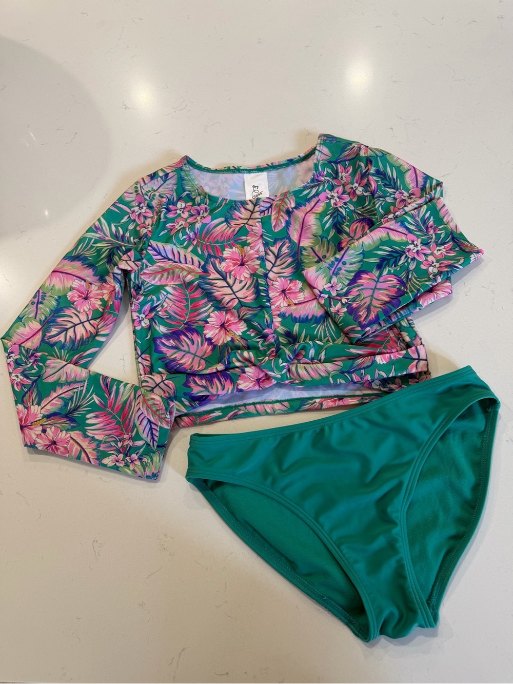 Art Class Girls XL 14 Tropical Floral Long Sleeve 2 Piece Swimsuit